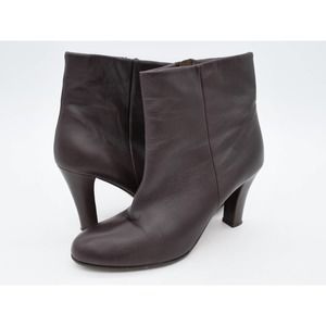 Marchez Vous Booties Womens 7.5 Brown Leather Cone Heel Zipper Ankle Boots